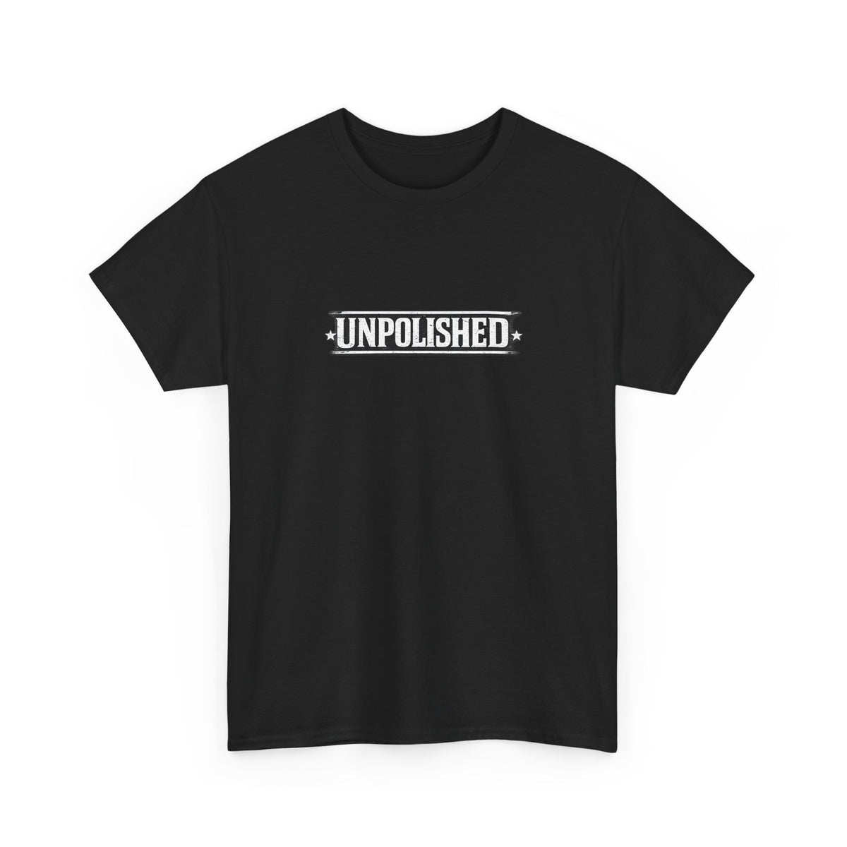 Unpolished Graphic Tee — Minimal Black Shirt with 'UNPOLISHED' Text