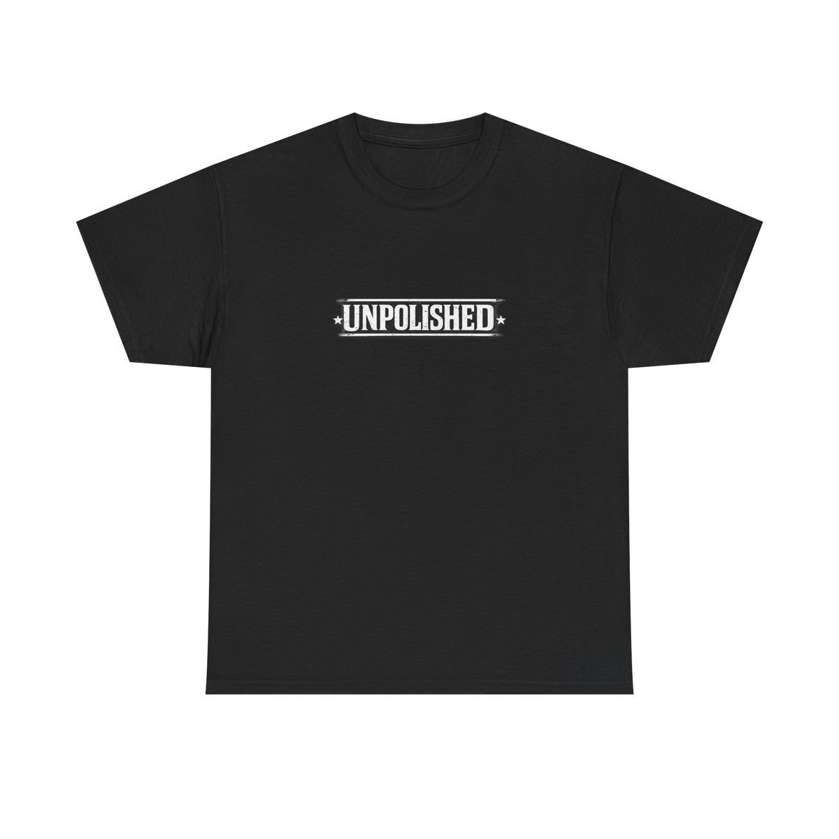 Unpolished Graphic Tee — Minimal Black Shirt with 'UNPOLISHED' Text